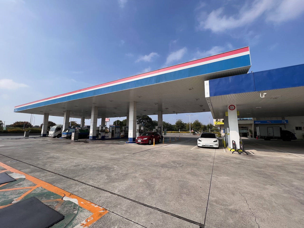 Charging in an old gas station island